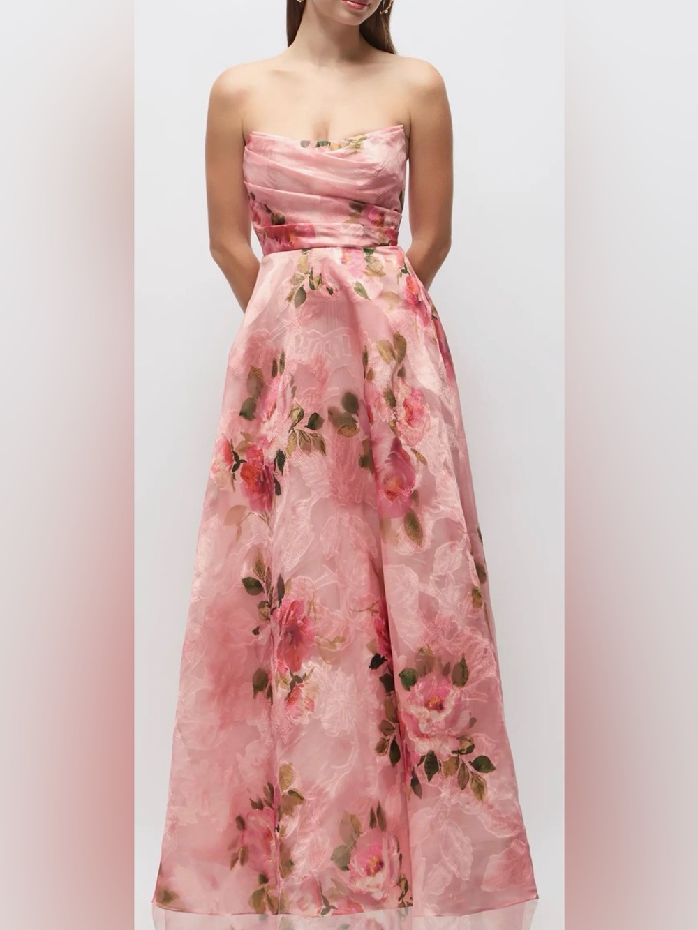 NEW Dessy Collection Alden Floral Jacquard Strapless Organza Gown sz 2